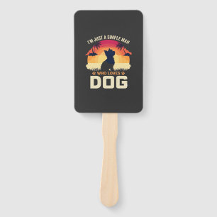 Simple Man Who Loves Dog Silhouette Sunset Palm Tr Hand Fan