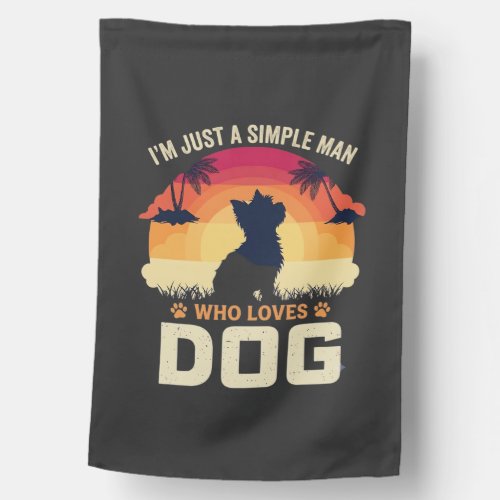 Simple Man Who Loves Dog Silhouette Sunset Palm Tr House Flag