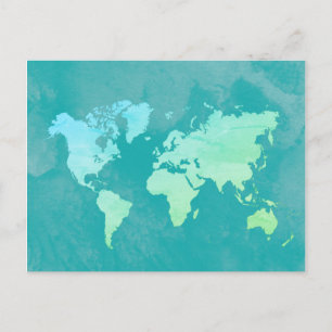 Simple Map in Blue Ocean Watercolor Postcard