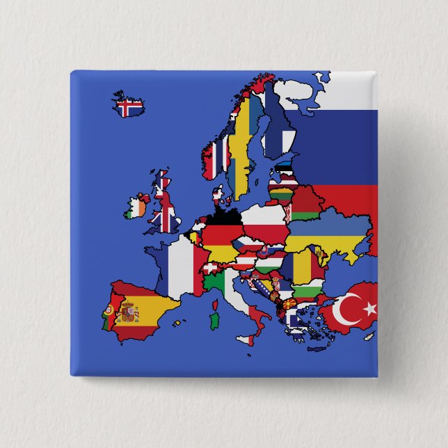 Simple Map of Europe with Country Flags Button (Front)