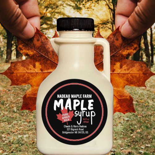 Simple Maple Syrup Jar or Jug Label with Red Leaf 