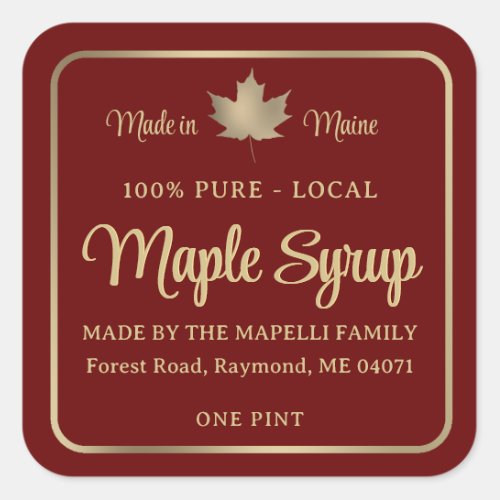 Simple Maple Syrup Label Gold Leaf Gold Frame