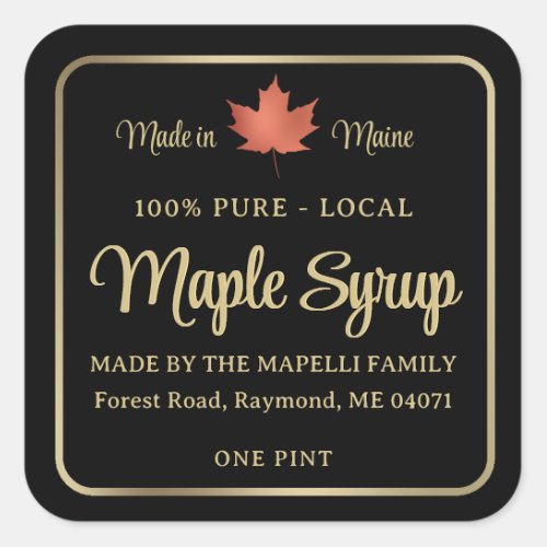 Simple Maple Syrup Label Red Leaf Gold Frame