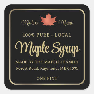 Simple Maple Syrup Label Red Leaf Gold Frame