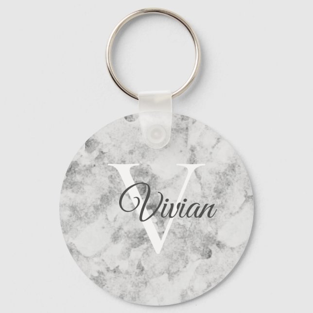 Simple Marble Monogram Name Keychain (Front)