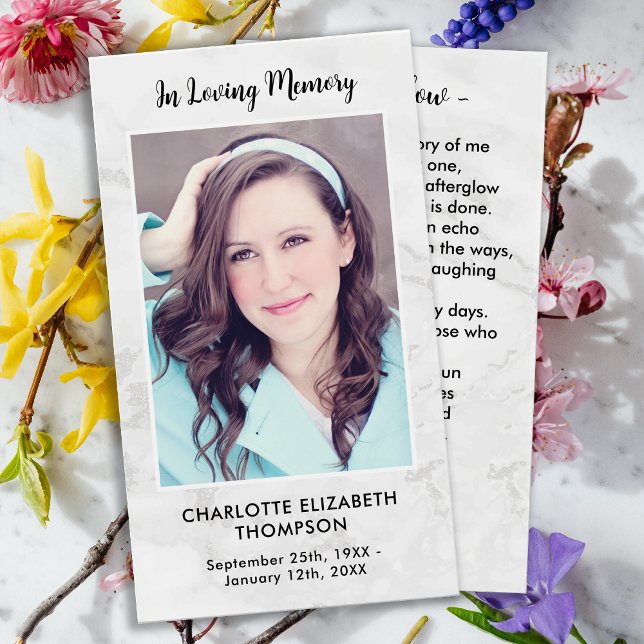 Simple Marble Photo Memorial Funeral Prayer Card (Creator Uploaded)