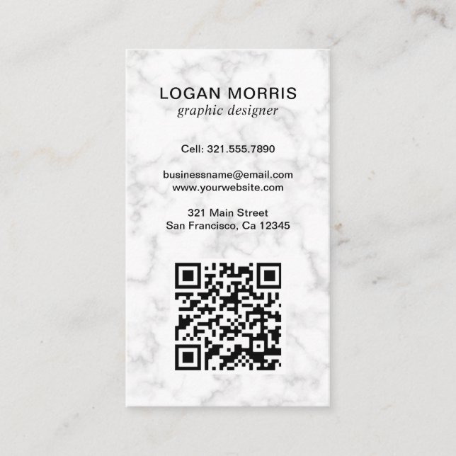 Simple Marble QR Code Modern Business Card (Front)