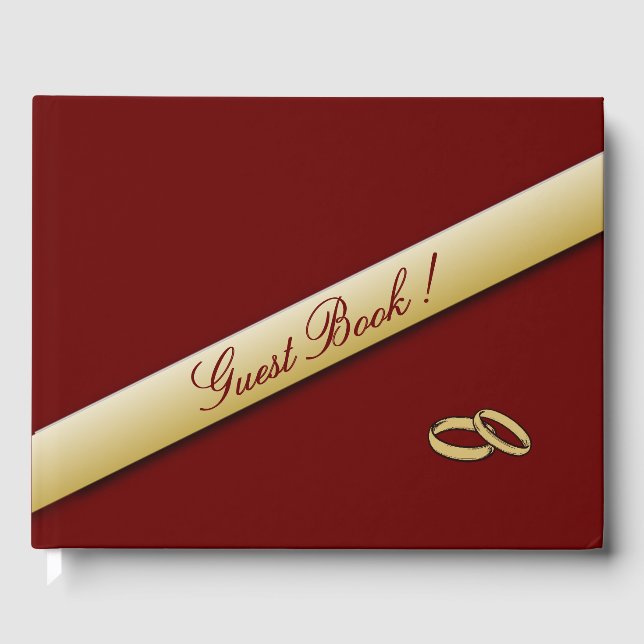 Simple Maroon  and Gold Wedding Guest Book (Front)