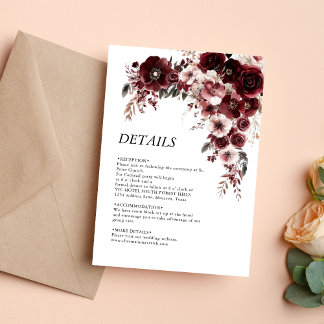 Simple Maroon Burgundy Floral Enclosure Card