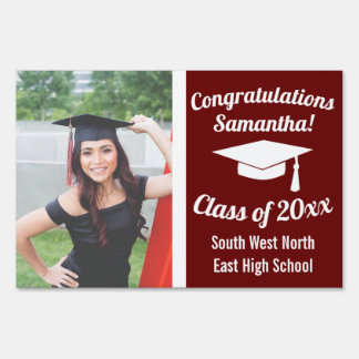 Simple Maroon Graduation Photo Congratulations Sign