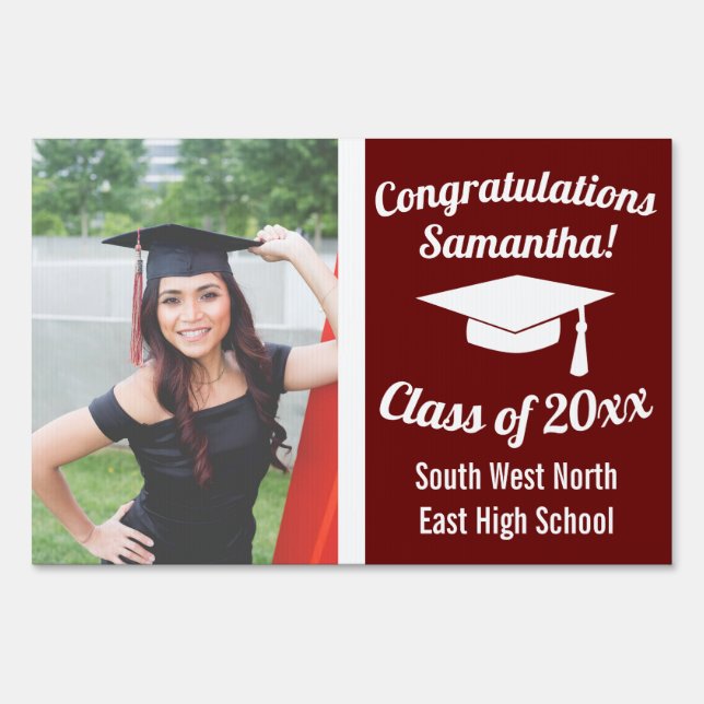 Simple Maroon Graduation Photo Congratulations Sign (Front)