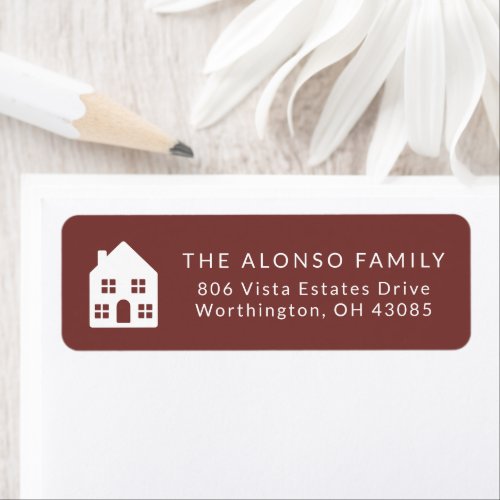 Simple maroon new home holiday return address label