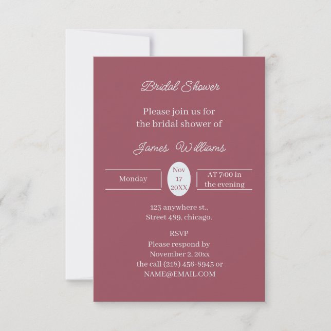 Simple Maroon Personalized Bridal Shower Invitation (Front)
