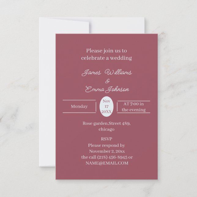 Simple Maroon Personalized Wedding Invitation (Front)