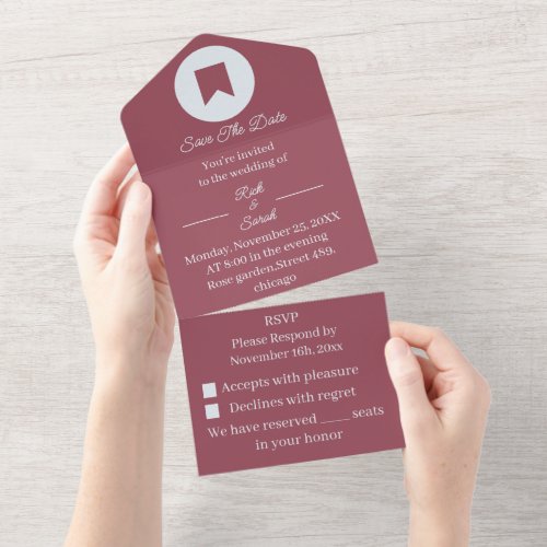Simple Maroon Save The Date  All In One Invitation