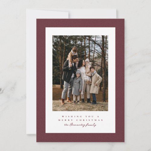 Simple maroon tweed frame Christmas photo Holiday Card