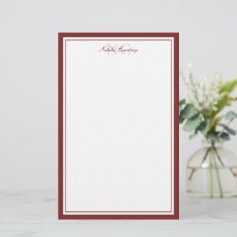 Simple Maroon Two Monogram Thick and Thin Border Stationery | Zazzle