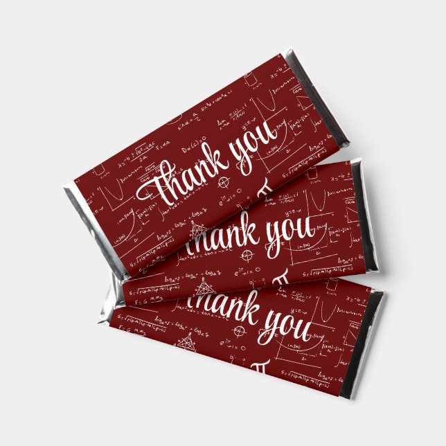 Simple Maroon White Mathematics Thank You Hershey Bar Favors (Front)