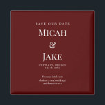 Simple Maroon & White Wedding Save our Date Magnet<br><div class="desc">Maroon background.   White Monogram/Initials.  Simple.    Save our Date.  Website.  Magnet.  Square.</div>