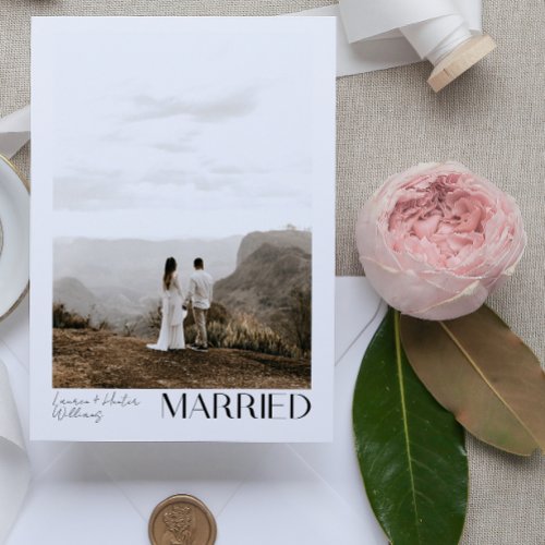 Simple Married 3 Photo Script Wedding Reception Announcement