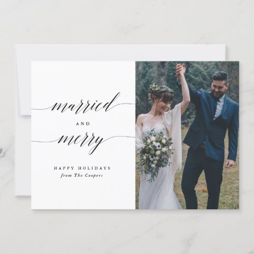 Simple Married and Merry Holiday Photo Card
