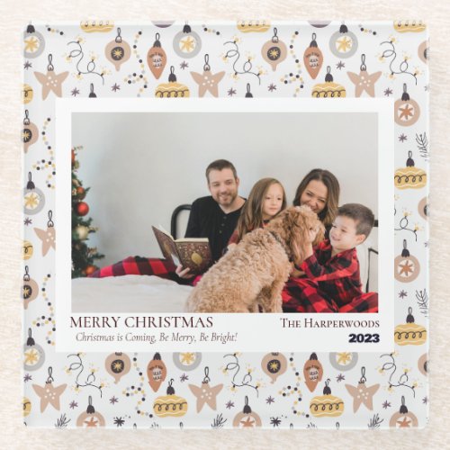 Simple Married and Merry Newlywed Christmas Photo Glass Coaster