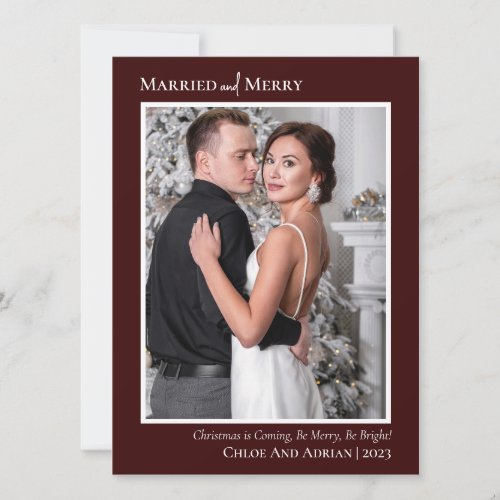 Simple Married and Merry Newlywed Christmas Photo Holiday Card