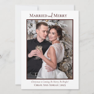 Simple Married and Merry Newlywed Christmas Photo Holiday Card