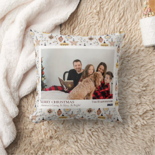 Simple Married and Merry Newlywed Christmas Photo Throw Pillow