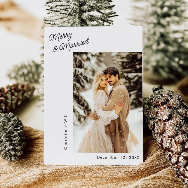 Simple Married and Merry Newlyweds Photo Holiday Card (Creator Uploaded)