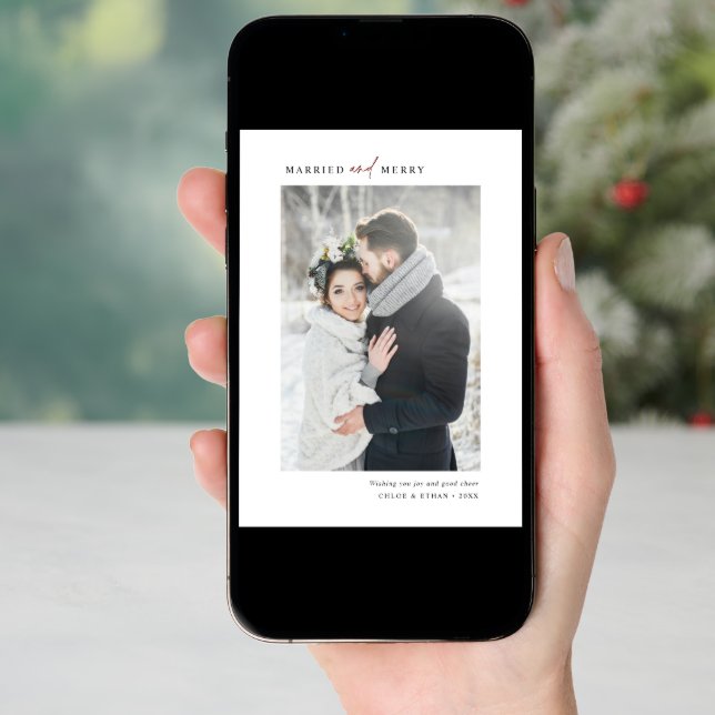 Simple Married and Merry Newlyweds Photo Holiday Card (Front Digital)