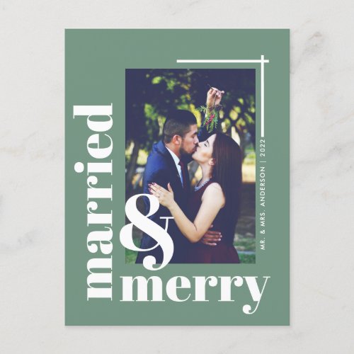 Simple Married and Merry Photo Christmas Holiday Postcard