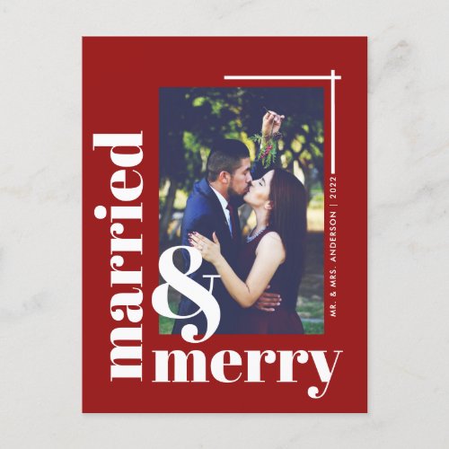 Simple Married and Merry Photo Christmas Holiday Postcard