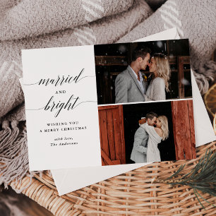 Simple Married and Merry Two Photo Newlywed Holiday Card