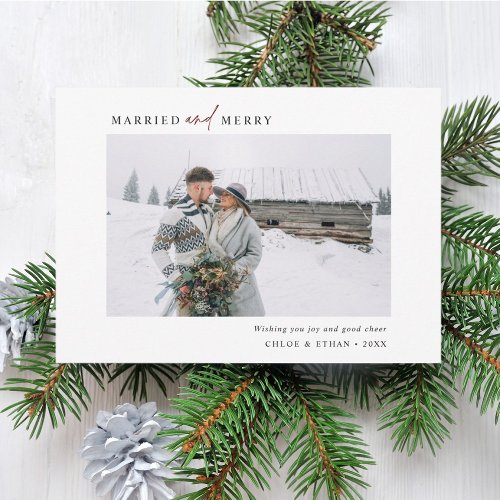Simple Married  Merry Newlyweds Photo Landscape Holiday Card