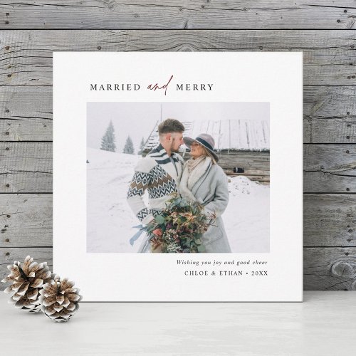 Simple Married  Merry Newlyweds Photo Square Holiday Card