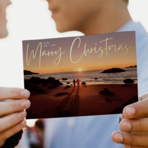 simple MARRY CHRISTMAS Gold Photo Foil Holiday Card