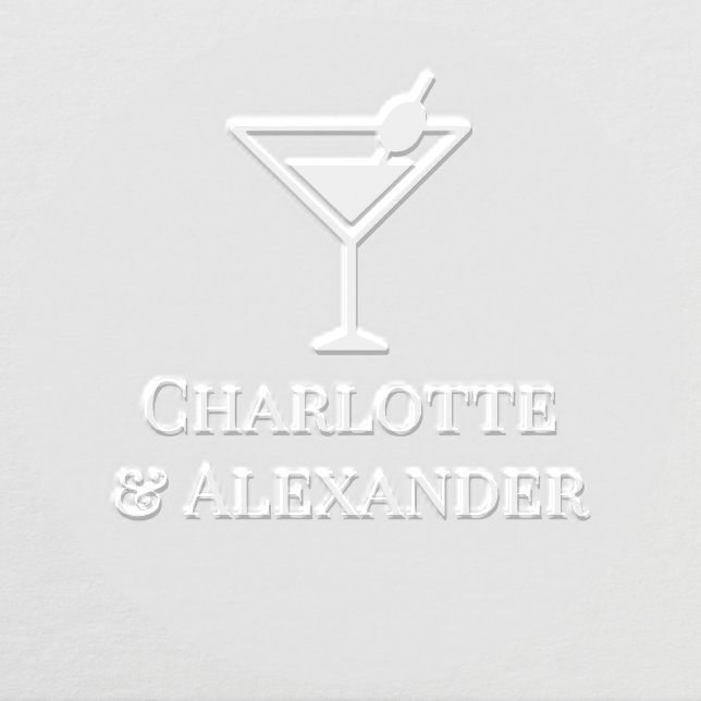 Simple Martini Glass Couple Bride Groom Names R Embosser (Design)