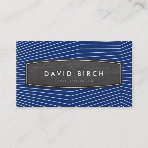 SIMPLE masculine chalkboard badge bold navy blue Business Card