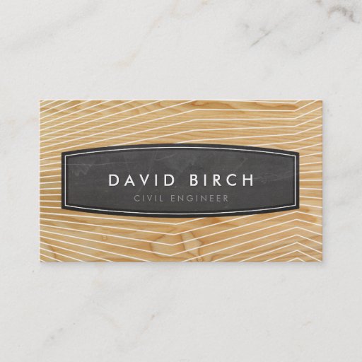 Customizable SIMPLE masculine chalkboard badge wood grain look Business Card