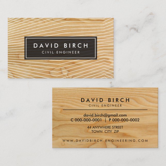 SIMPLE masculine emblem badge wood grain look Business Card (Front/Back)