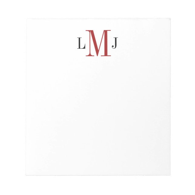 Simple Masculine Initial Monogram Black and Red Notepad (Front)