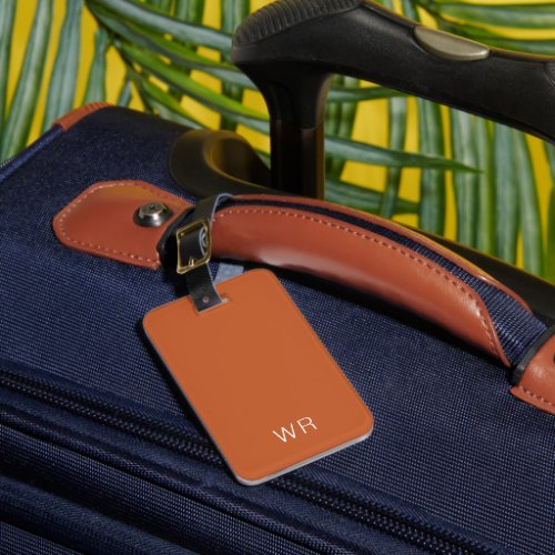Simple Masculine Initials Modern Orange Brown Luggage Tag