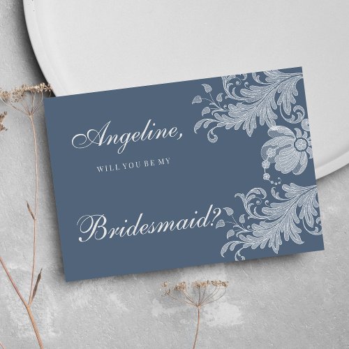 Simple mauve blue white floral lace Bridesmaid  Invitation