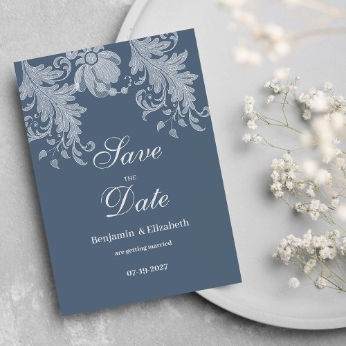 Simple mauve blue white floral lace Save the Date  Invitation