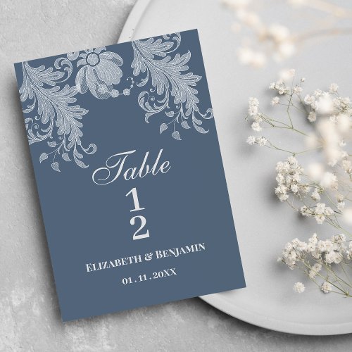 Simple mauve blue white floral lace Table Numbers