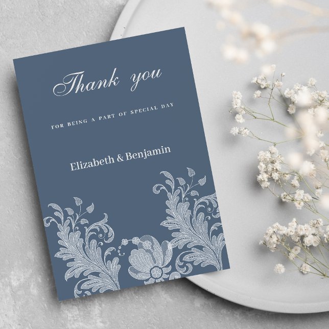 Simple mauve blue white floral lace Thank You  Invitation (Simple mauve blue white floral lace Thank You )