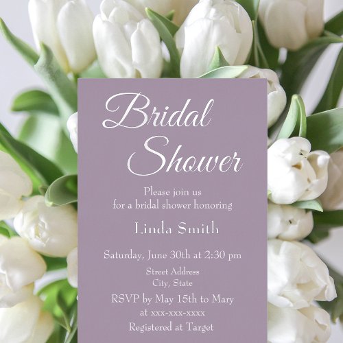 Simple Mauve Bridal Shower Foil Invitation