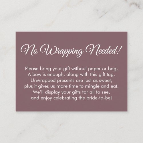 Simple Mauve No Wrapping Needed Bridal Shower Enclosure Card