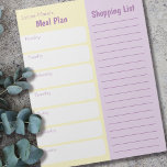 Simple Meal Planner Shopping List Personalized Notepad<br><div class="desc">This personalized Notepad is simple but pretty in pastel yellow and lavender. Organize your weekly meal planning and shopping lists in one place; tear off the sheet and take it to the store - easy and hassle free planning. That said, the template is set up for you to edit the...</div>